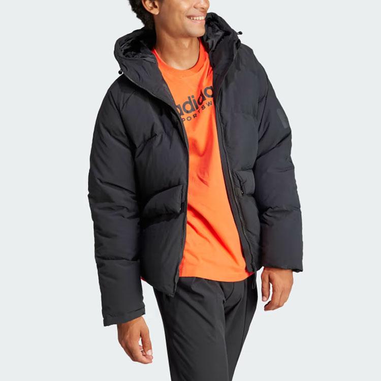 Adidas Big Baffle Jacket 530 Down Jacket With Logo Hooded Long Sleeve Men Jacket Black IK3156
