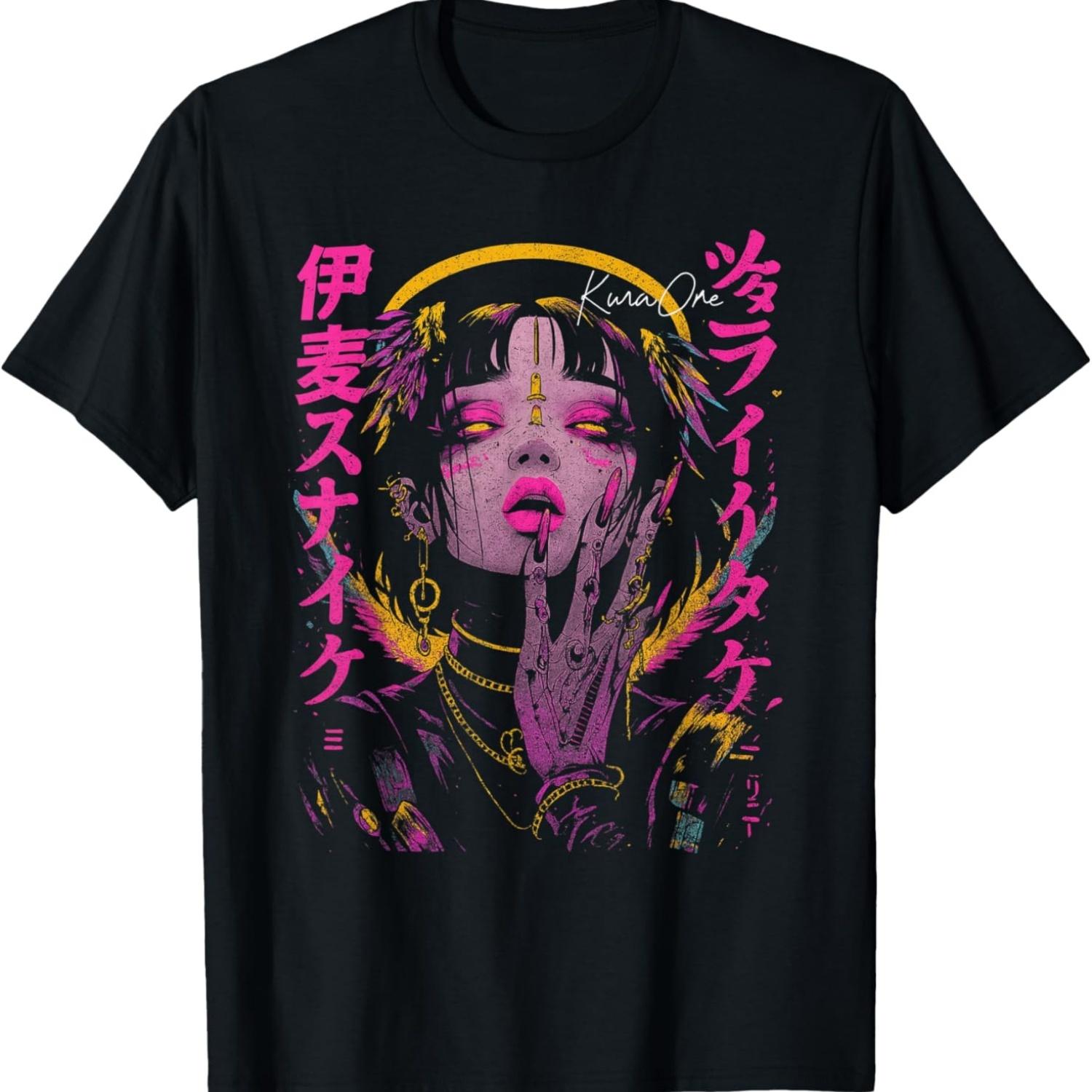 Streetwear Cyberpunk Angel Anime Teachwear Otaku T-Shirt(2) S чёрный
