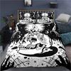 Skull Bedding Duvet Cover Set, White and Black Boho Gothic Skull Skeleton Bones Theme Bed Comforter Cover for Adults Decor
