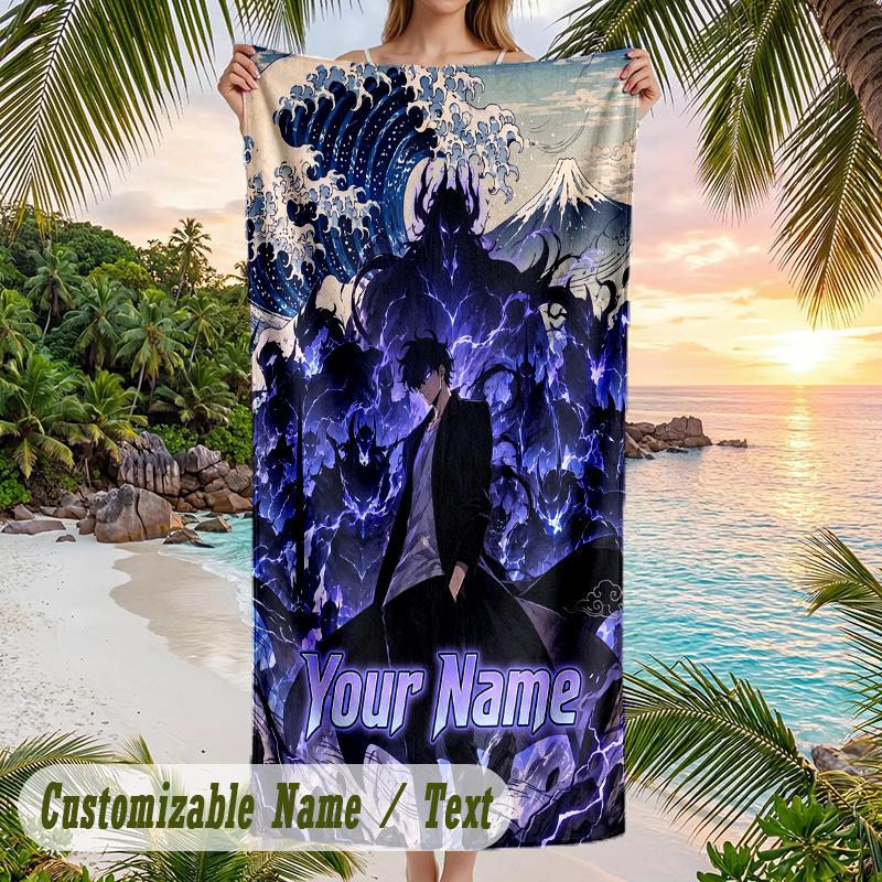 Solo Leveling Strandtuch, Personalisierter Benutzerdefinierter Name Text, Schnelltrocknendes Großes Saugfähiges Handtuch Für Strand Pool