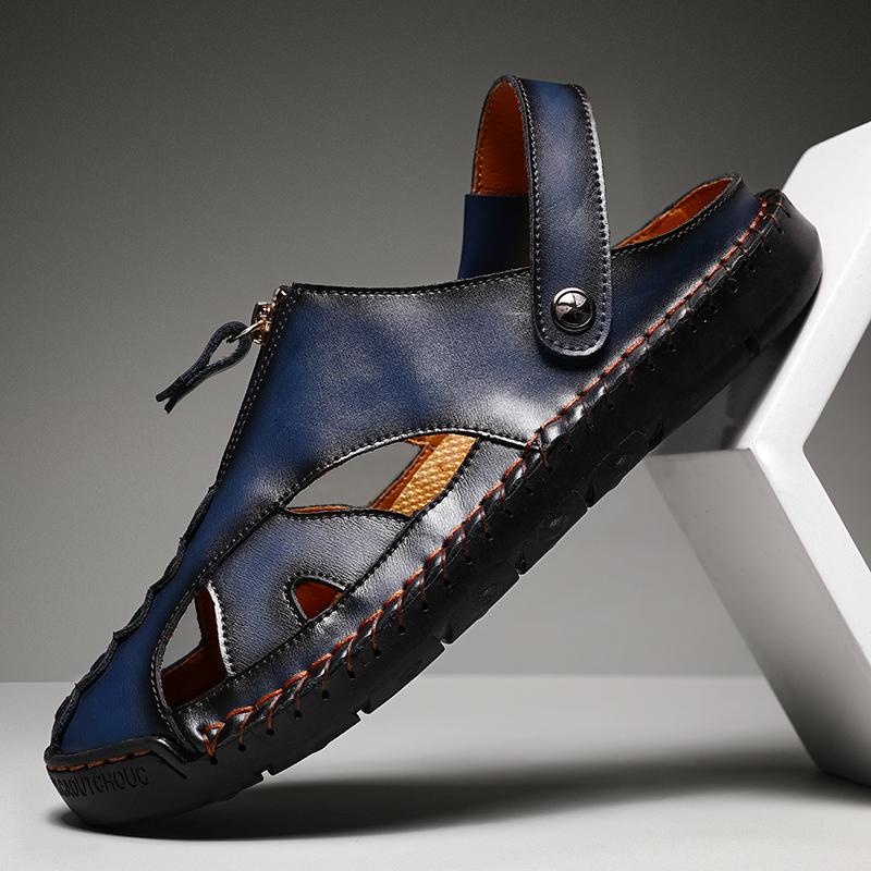 Men's Handmade Stitching Men's Black Sandals Two Wearing Slippers Summer Outdoor Male Footwear Firm Original Beach Men Slippers