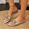 Fashion Women Slippers Versatile Rhinestone Sandals Summer New Luxury Flat Slippers 2024 Summer Home Casual Fashion Shoes Slides Women