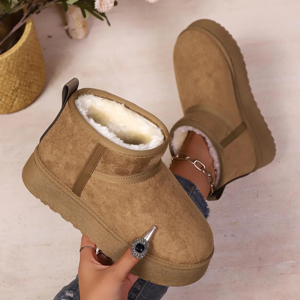 Fashion Winter Trendy Women Snow Boots Thick Sole Fashion Boots Warm Plush Non-slip Mid-top Boots Thickened Fluff Solid Women Shoes