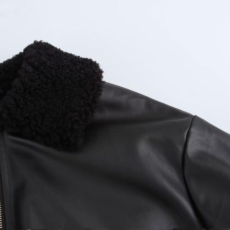 Kaslead New Arrival Women's Clothing Fashion Style Stylish Simple and Versatile Imitation Leather Loose Jacket Coat 3046519