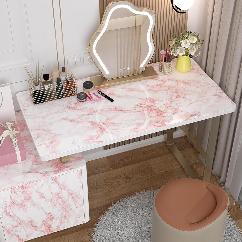 Pink Marble Wallpaper Removable Self Adhesive Paper Waterproof Sticker Decoration for Kitchen Island Countertops Cabinet Vanity Room