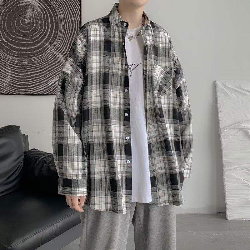 2024 Checkered Long Sleeved Shirt Ins Loose Shirt Men'S Summer Trend Versatile Casual Jacket