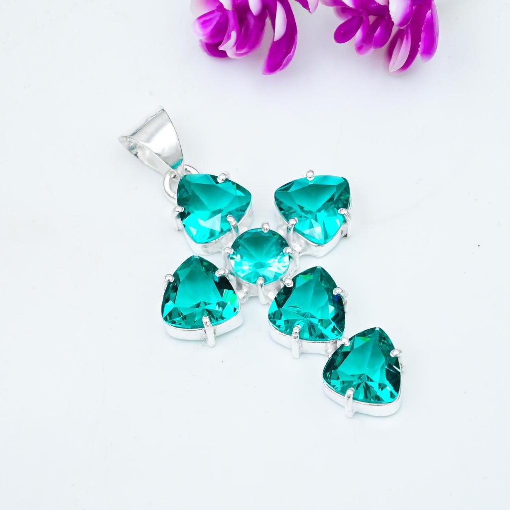 Indicolite edelstensanheng, 925 solid sterling sølv anheng, håndlagde antikke smykker, gave til morsdagen