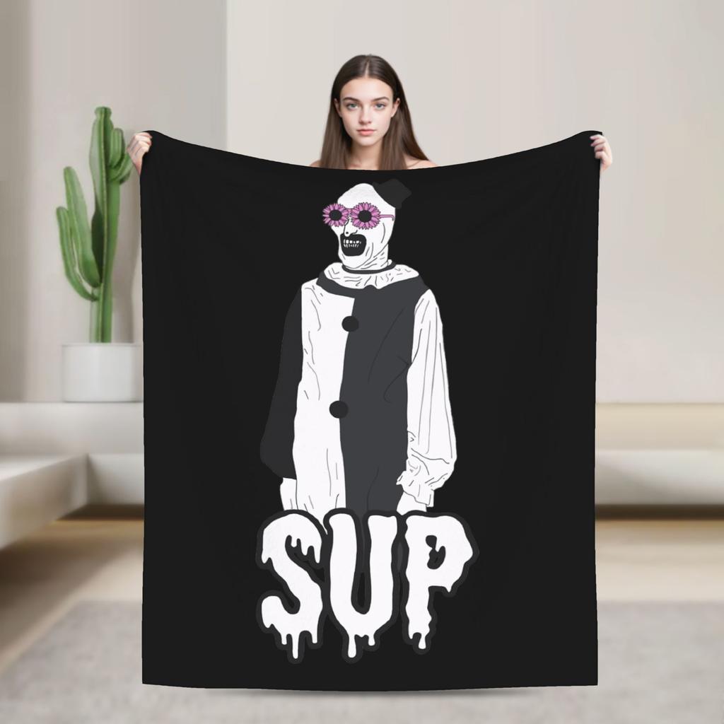 Terrifier 3 Merry Christmas Blanket Fleece Print Clown Movie Horror  Multifunction Soft Throw Blanket for Sofa Office Bedspread