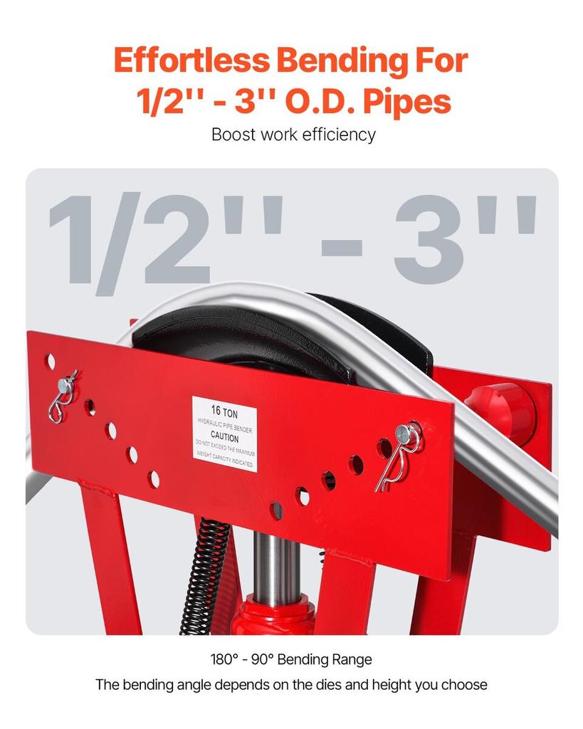 Hydraulic Pipe Bender, 16 Ton Manual Pipe Bending Tool with 8 Dies