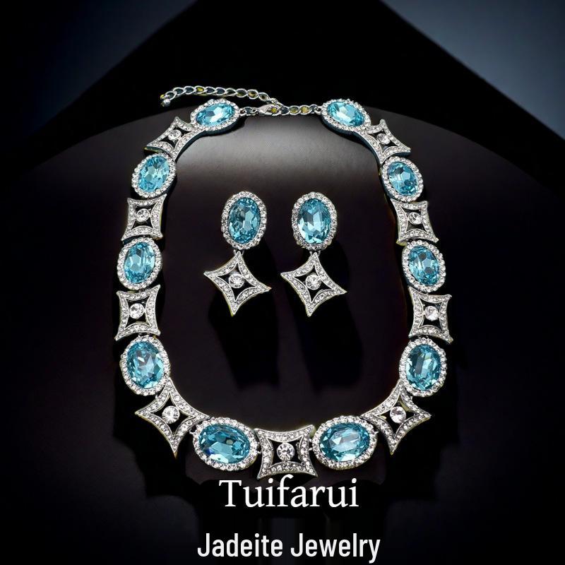 

Винтажный набор украшений в стиле ар-деко: синее ожерелье и серьги Stud Earrings