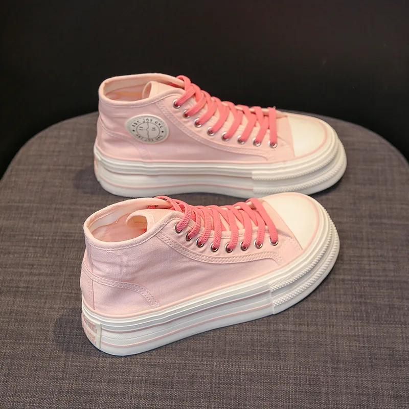Modische Damen Canvas Schuhe High Top Lässige Bequeme Schuhe für Damen 2024 Plateau Vielseitige Sneaker Personalisierte Skate Schuhe