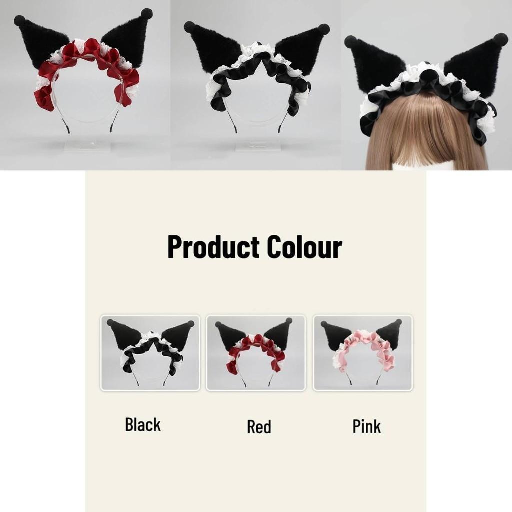 Kuromi Plush Headband Lolita Lace Hair Accessory Adorned Girl Headdress