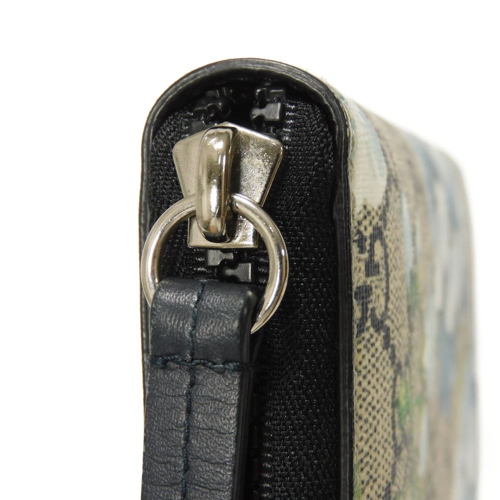 Used GG Blooms Zip Around Wallet (9539) 408665 KU2HN 8499 7940 Flora Blue Zip Around GG Supreme Beige Unisex from Japan