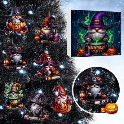 2025 Halloween Gnome Advent Calendar 2D Acrylic Hanging Ornaments Set