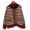 Stand-up Collar Design Striped Contrasting Zipper Long-sleeved Knitted Cardigan Women's Autumn and Winter Loose Lazy Wind Sweater Jacket Tide