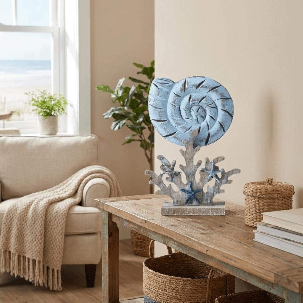 Handmade Wooden Ocean Animal Statue Small Fish Vintage Seahorse Figurine Wood Shell Bookshelf Decor Dining Bar