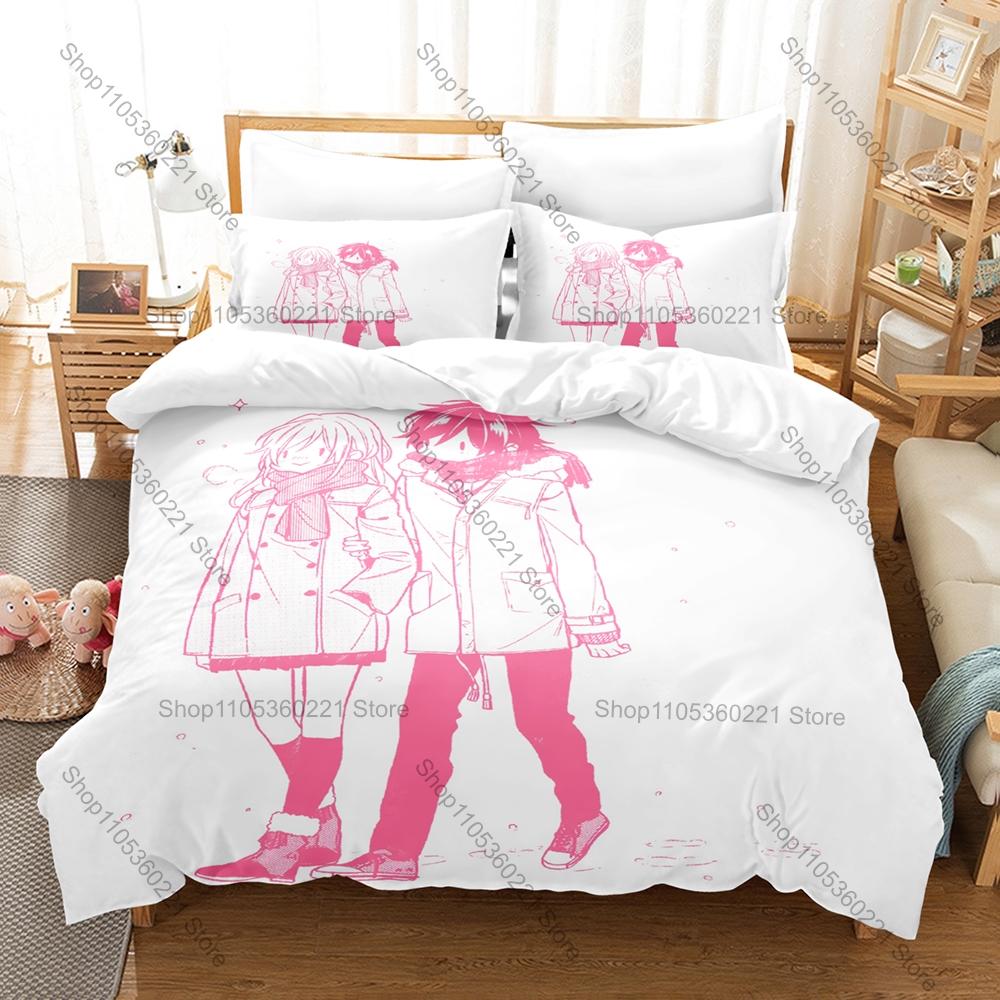 Japanese Kpop Horimiya Bedding Set 3Pcs Cartoon Character Printed Duvet Cover Set Bedroom Decor Gift For Fans