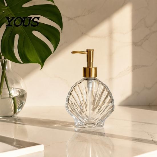 Muschel Lotion Flasche 400ML Strand Nachfüllbarer Seifenspender, Flüssiger Hand Glas Behälter Behälter, Pumpe für Badezimmer Küchenarbeitsplatte Spender