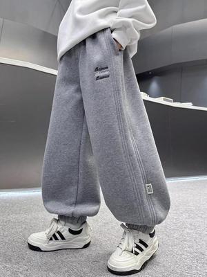 Boys' Trendy Sports Sweatpants - Spring/Winter 2025, Mid-Large, Plus Velvet, Thickened Casual