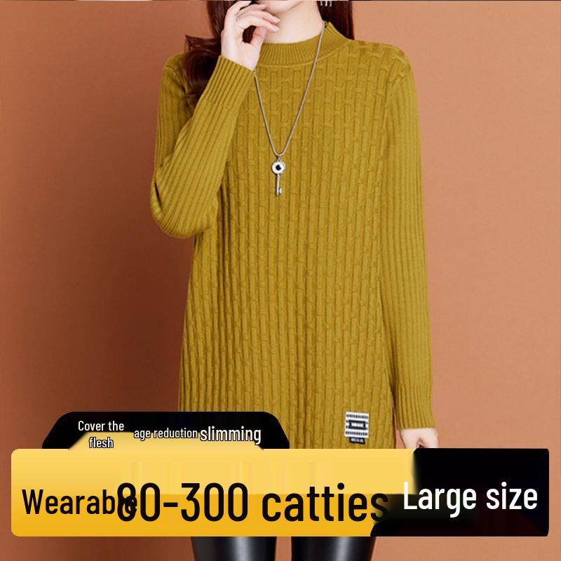 Mid-Length Knit Sweater Dress - Stylish Plus Size for Autumn/Winter