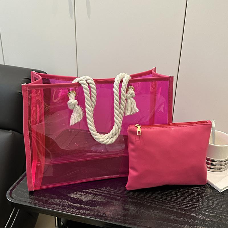 

Популярная сумка большой вместимости женская сумка 2025 новая модная прозрачная сумка через плечо сумка-тоут роза розовый