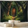 Enchanted Forest Door Tapestry Hobbit Hole Nature Landscape Wall Hanging Fantasy Decor Living Room Art Print