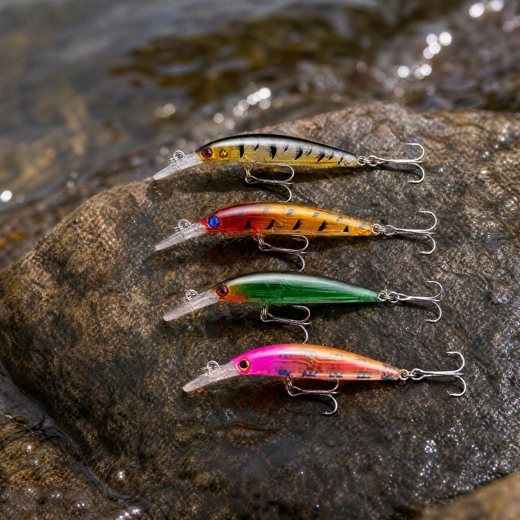 Realistic Hard Plastic Fishing with Beads and Reinforced Treble Hooks for and