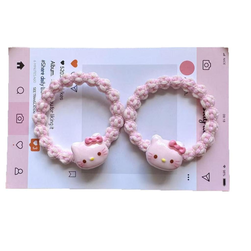 Colorful Cartoon KT Heart Scrunchies – Cute Elastic Hair Ties for Girls, Besties, and Couples