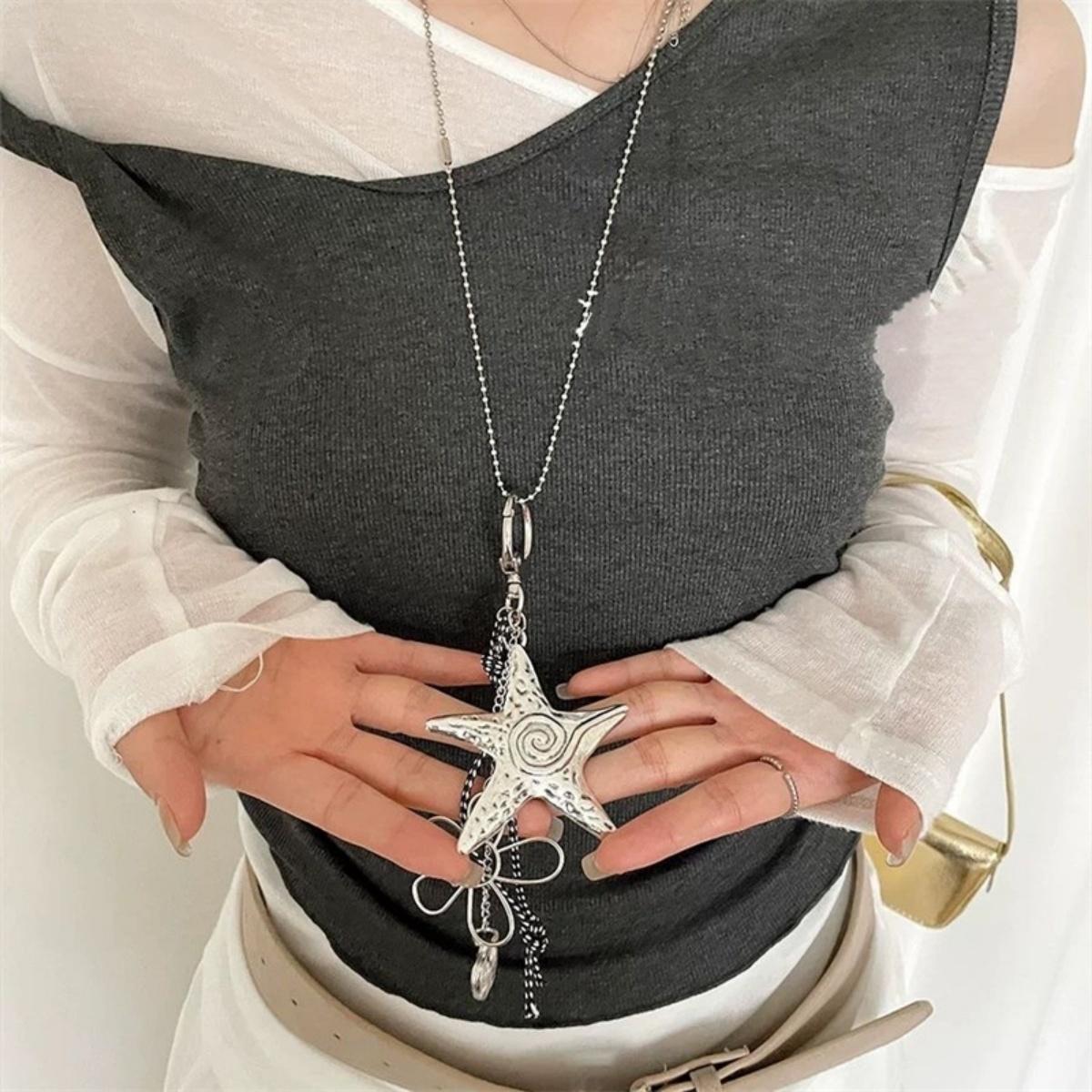 

Summer Ocean Crystal Beaded Starfish Pendant Necklace For Women Men Punk Trendy Sea Star Choker Beach Vacation Party Jewelry