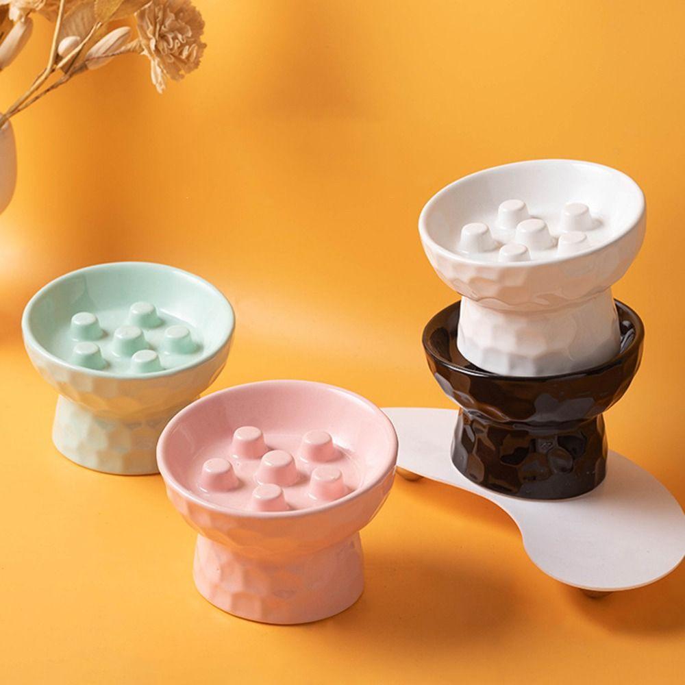 Anti Tipping Pet High Foot Bowl Slanted Mouth Pet Drinking Eating Feeder  for Kitten/Puppy/Bunny