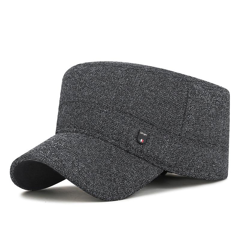 Men's Winter Hat Middle-Aged and Elderly Cold-Proof Warm Flat Top Hat Cashmere Ear Protection Cotton Hat