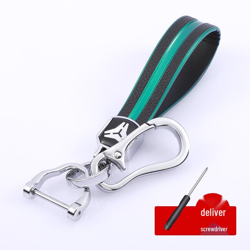 Rhinestone Circle Car Keychain with Gold Edge, Rope, Metal Keyring Pendant for Hyundai – Waist Hanging Household Hardware Buckle