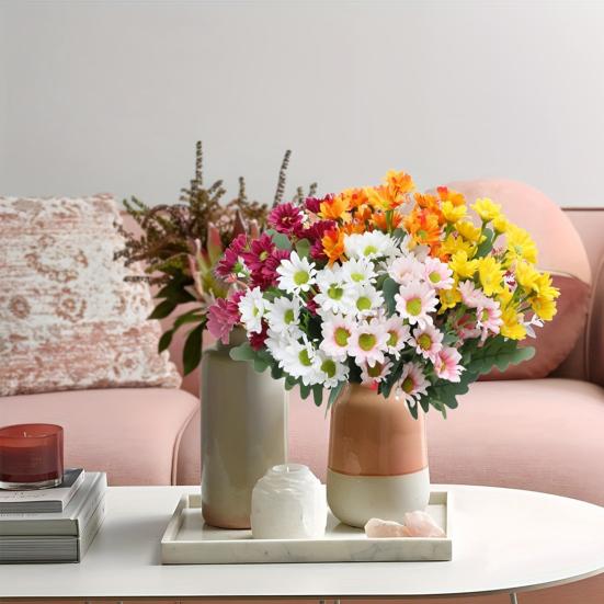 Faux Chrysanthemum Bundle UV Resistant Autumn Artificial Flowers Outdoor Realistic Faux Plants for Patio Porch Window Box Indoor Vase Decor