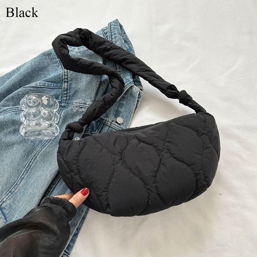 Fashion Solid Color Shoulder Bags Large Capacity Down Cotton Padded Quilted Tote Bag Shopping Bag Women Girls