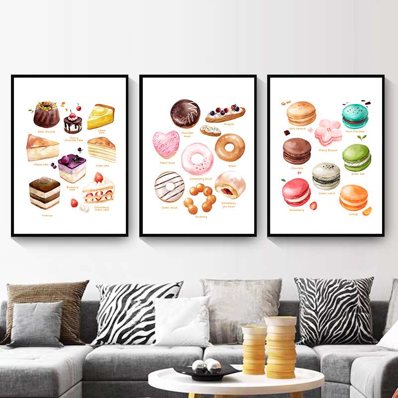 Breakfast Food Posters and  Prints Cake Bread Puff Tea Dessert Wall Art HD Pictures Canvas Painting for Coffee Shop Bakery Decor