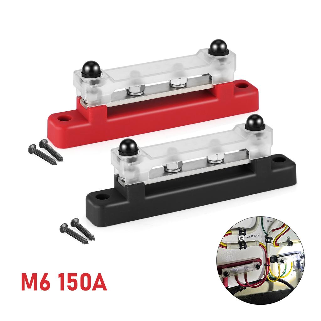 Power Distribution Block Bus Bar 4 Stud M6 Posts 48V 150A Terminal Block for Caravans Truck Boat Car