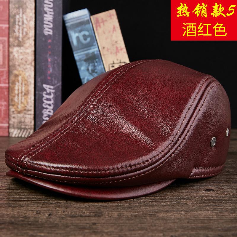 Genuine Cowhide Leather Men Berets Cap Hat High Quality Fashion Men's Real Leather Adult Black Hats