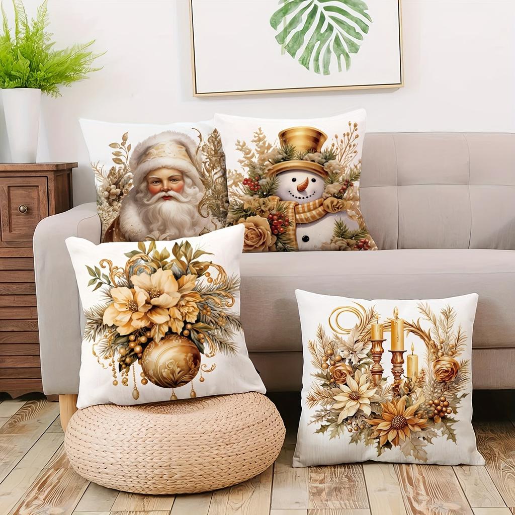 Christmas Theme Pillowcase Santa Claus Snowman Pillow Case Suitable for Home Room Living Room Sofa Cushion Cover Friend Gift