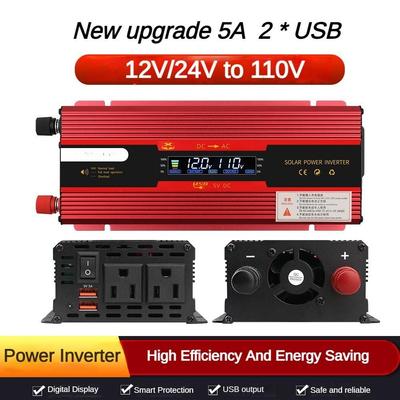 LED Intelligent Digital Display Voltage Transformer High Power Portable Car Inverter Solar Power Converter