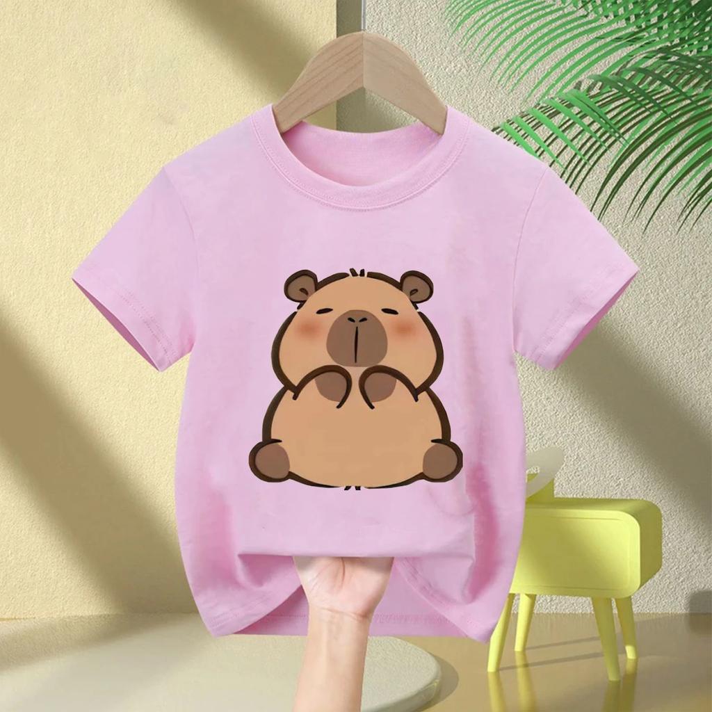 Summer New Trend Capybara Printing Cute Childrens ShortSleeved TShirt Cute Comfortable Versatile Boy and Girl TShirt