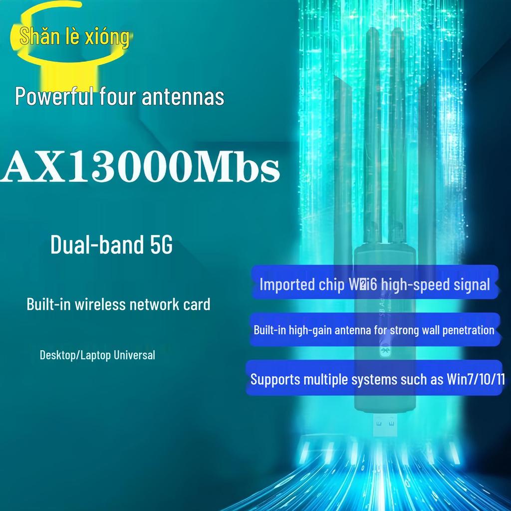 Driver-Free 5G Dual-Band USB WiFi Adapter with 1300M Gigabit Speed