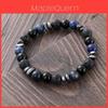 Natural Lava Stone Blue Tiger Eye Beaded Bracelet With Stainless Steel Spacer For Men And Women