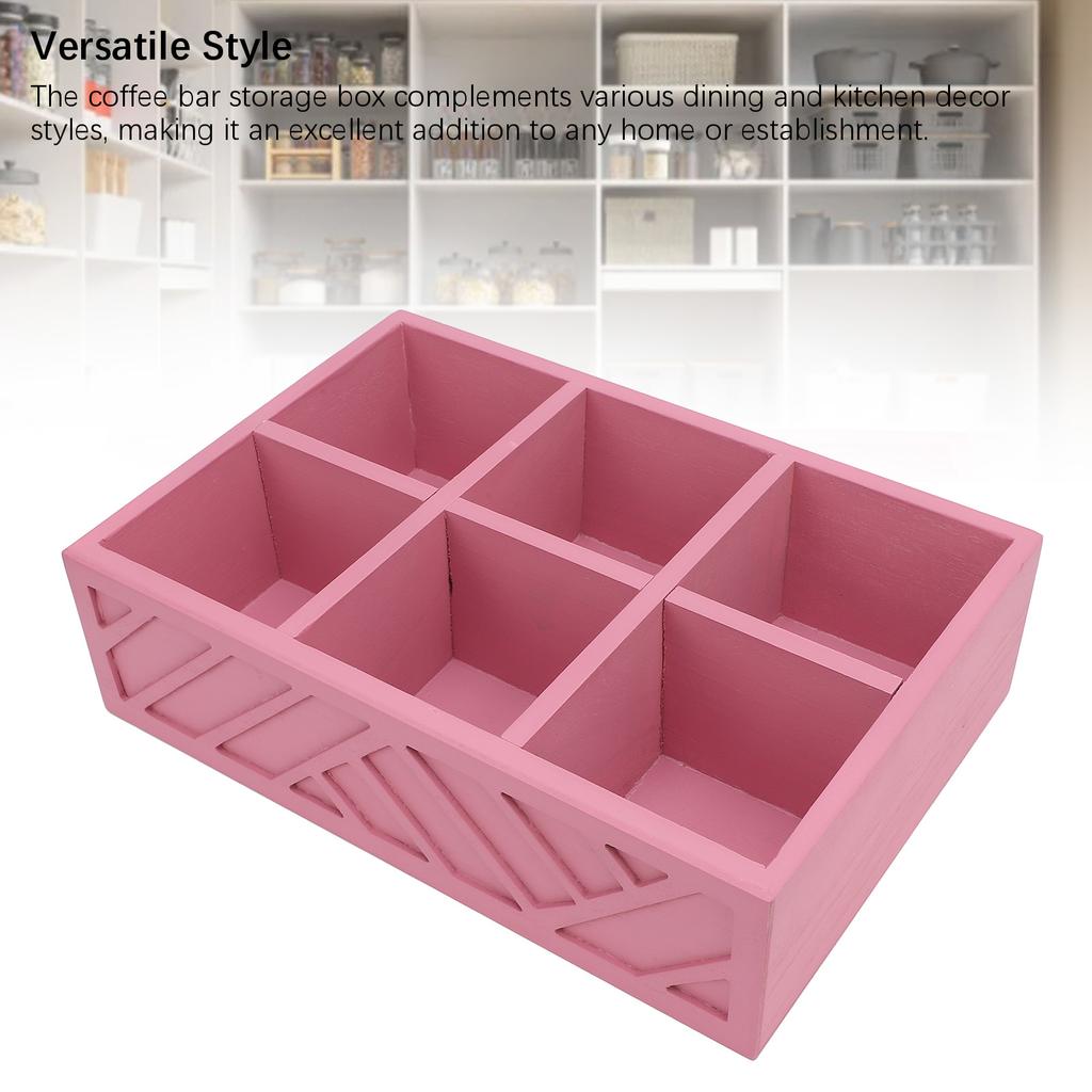 Coffee Station Organizer with Small Dividers Wooden Coffee Bar Accessories Storage Box for Countertop Decor Pink