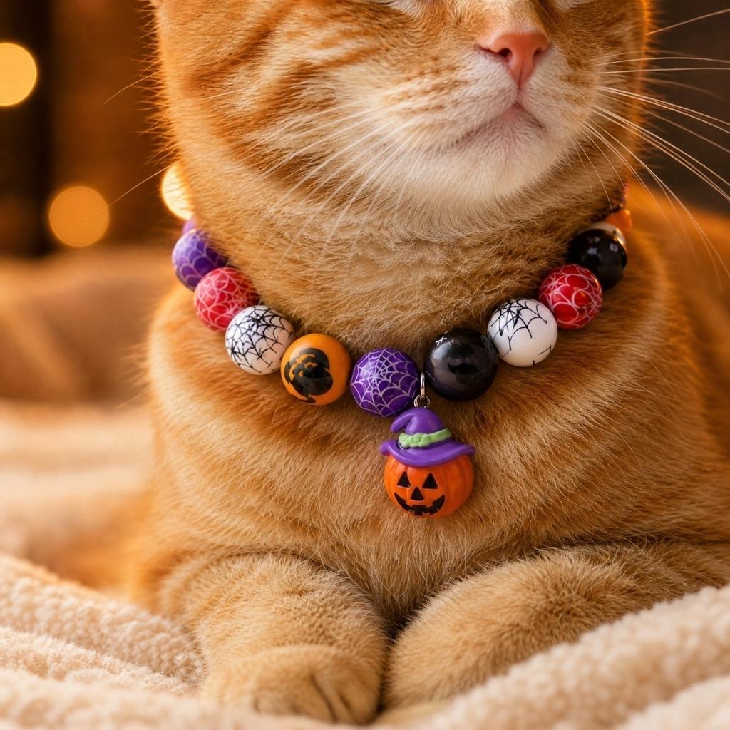 Halloween Beaded Collar for Cats and Dogs with Random Color Beads for Pet Costume Accessory