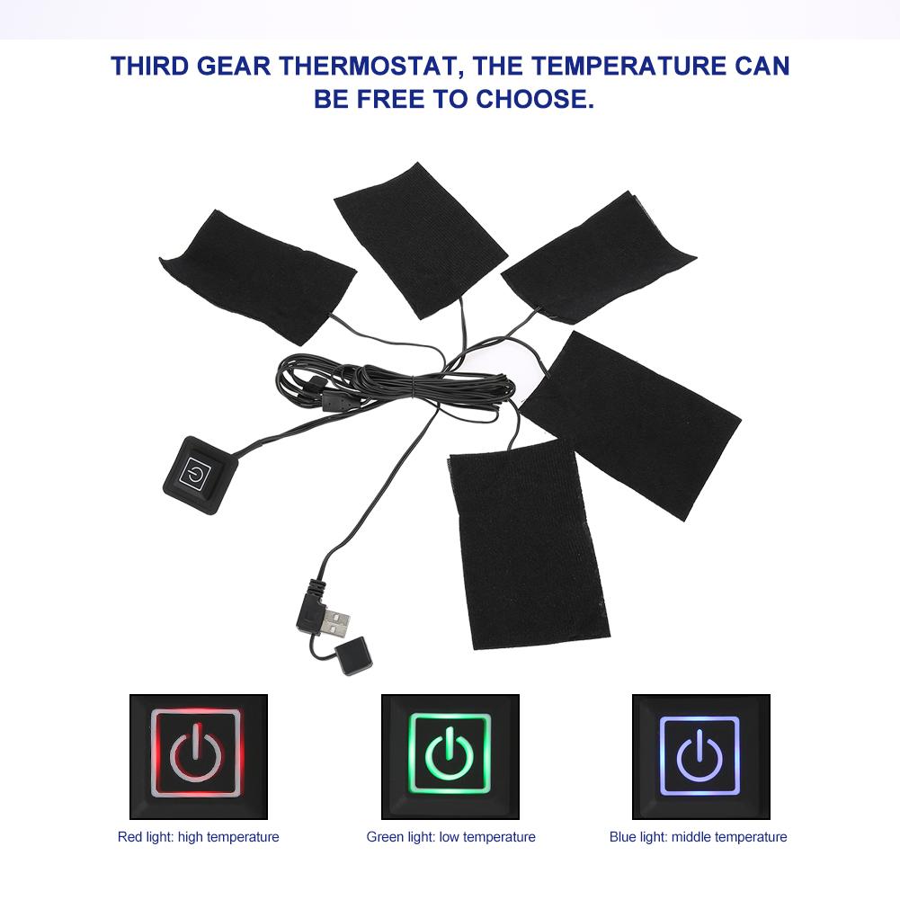 Heating USB Electric Cloth Heater Pad USB Electric Clothes Five Heater Pads Heating Element  Adjustable Temperature Warmer Tool