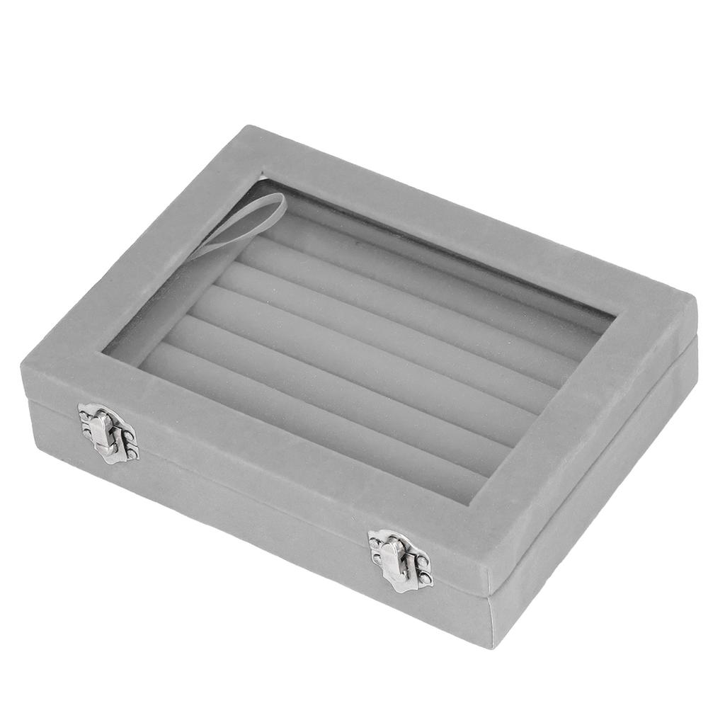 Jewelry Box 7 Slots Velvet Jewellery Holder Storage Display Case for Earring Bracelet Gray
