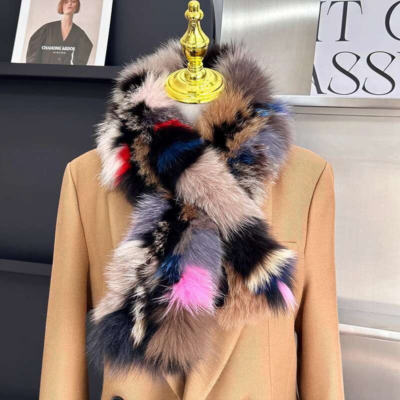 Real Fox Fur Woven Scarf Winter Thick And Warm Natural Fur Collar Scarfves Fashion Furry Fur Scarf Outdoor Keep Warm Fur Shawl