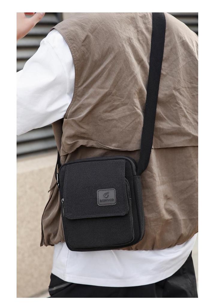Men's Retro Canvas Crossbody Bag - Small Square Design for Business & Casual Commute