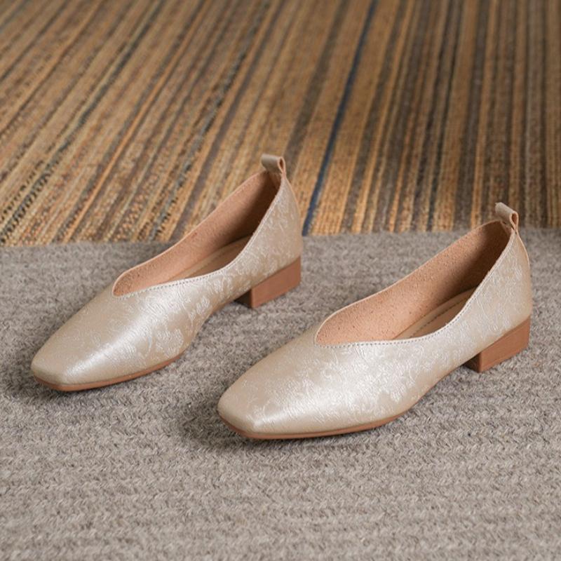 Płaskie damskie buty wiosenno-letnie nowe retro buty pojedyncze niski obcas artystyczne kwadratowy nosek proste wygodne buty codzienne