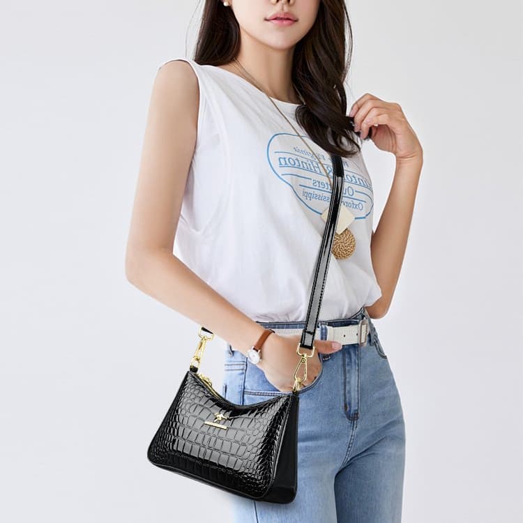 Crocodile pattern glossy underarm bag women's shoulder messenger bag